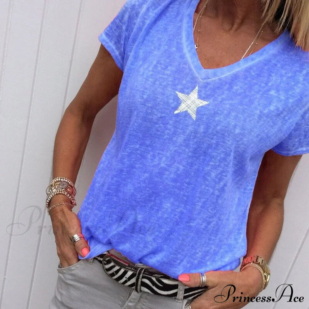 Casual Solid Color Short Sleeve V Neck T-Shirt