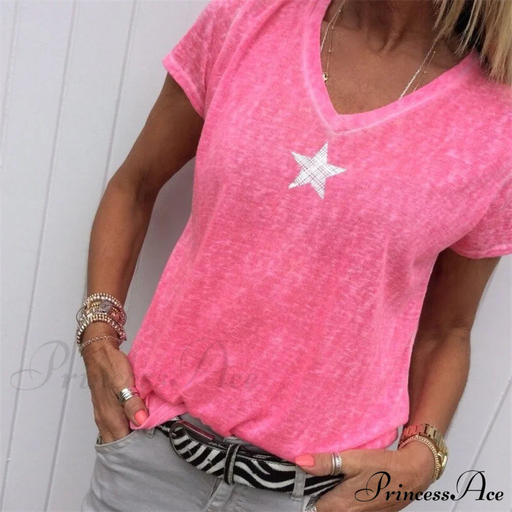 Casual Solid Color Short Sleeve V Neck T-Shirt