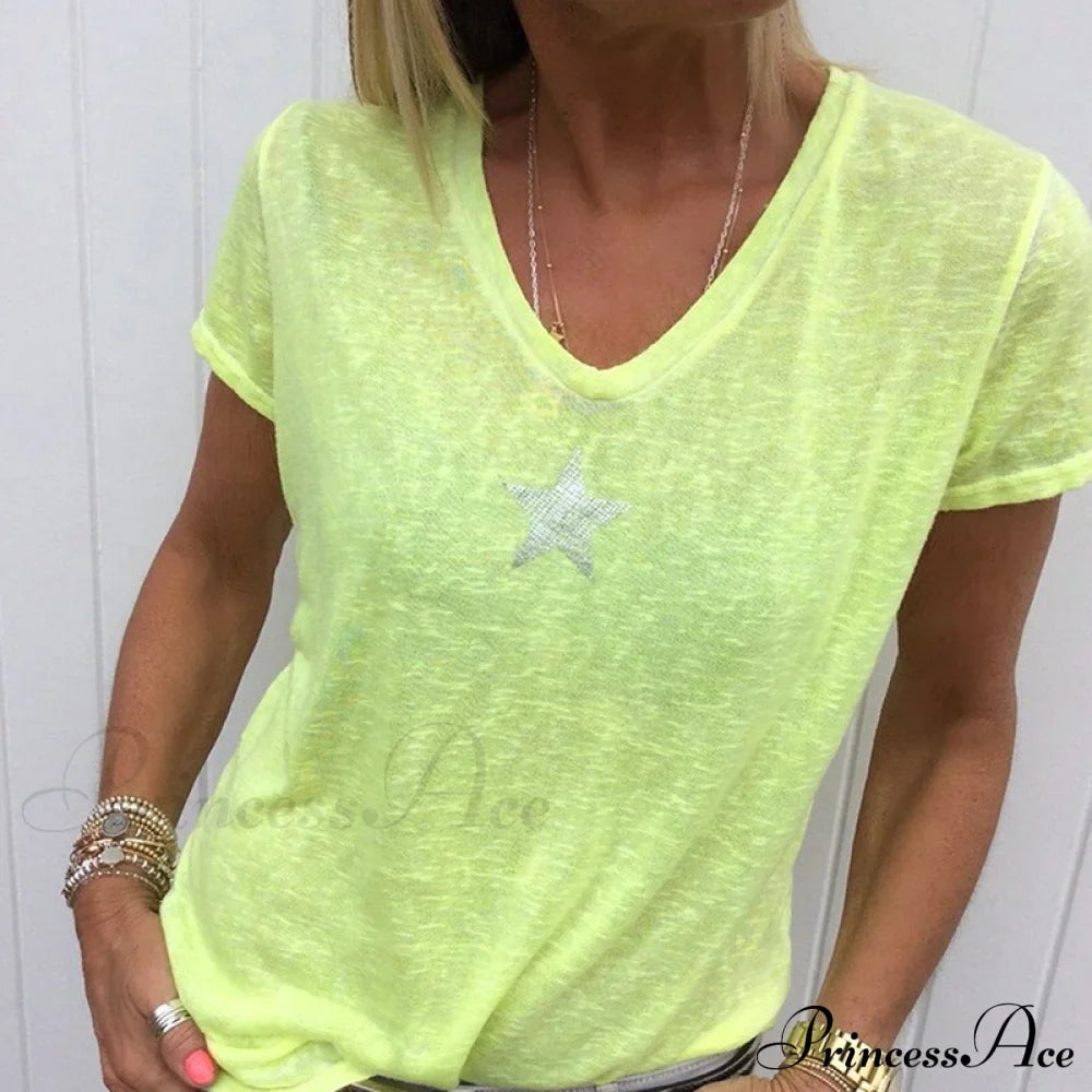 Casual Solid Color Short Sleeve V Neck T-Shirt