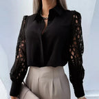 Casual White Lace Hollow-Out Button Blouse