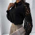 Casual White Lace Hollow-Out Button Blouse