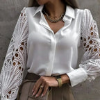 Casual White Lace Hollow-Out Button Blouse
