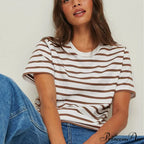 Casual Cotton Harajuku Neck Brief Warm-Season Arm Tops Striped O Loose Tee T-Shirt Style