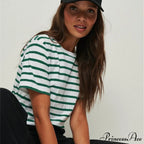Casual Cotton Harajuku Neck Brief Warm-Season Arm Tops Striped O Loose Tee T-Shirt Style