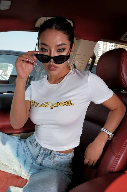 Minimalist Slim Crop Letter Print T-Shirt