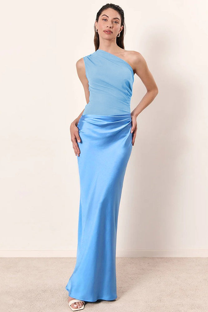 Vintage One-Shoulder Sleeveless Tailored Maxi Dress