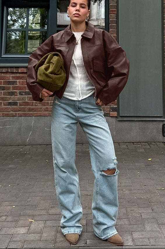 Vintage Brown Pu Leather Jacket