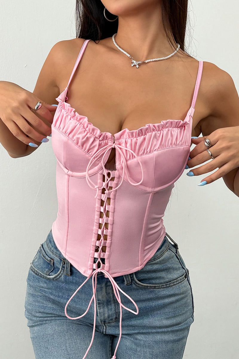 Panel Lace Up Boned Cami Layering Corset Top