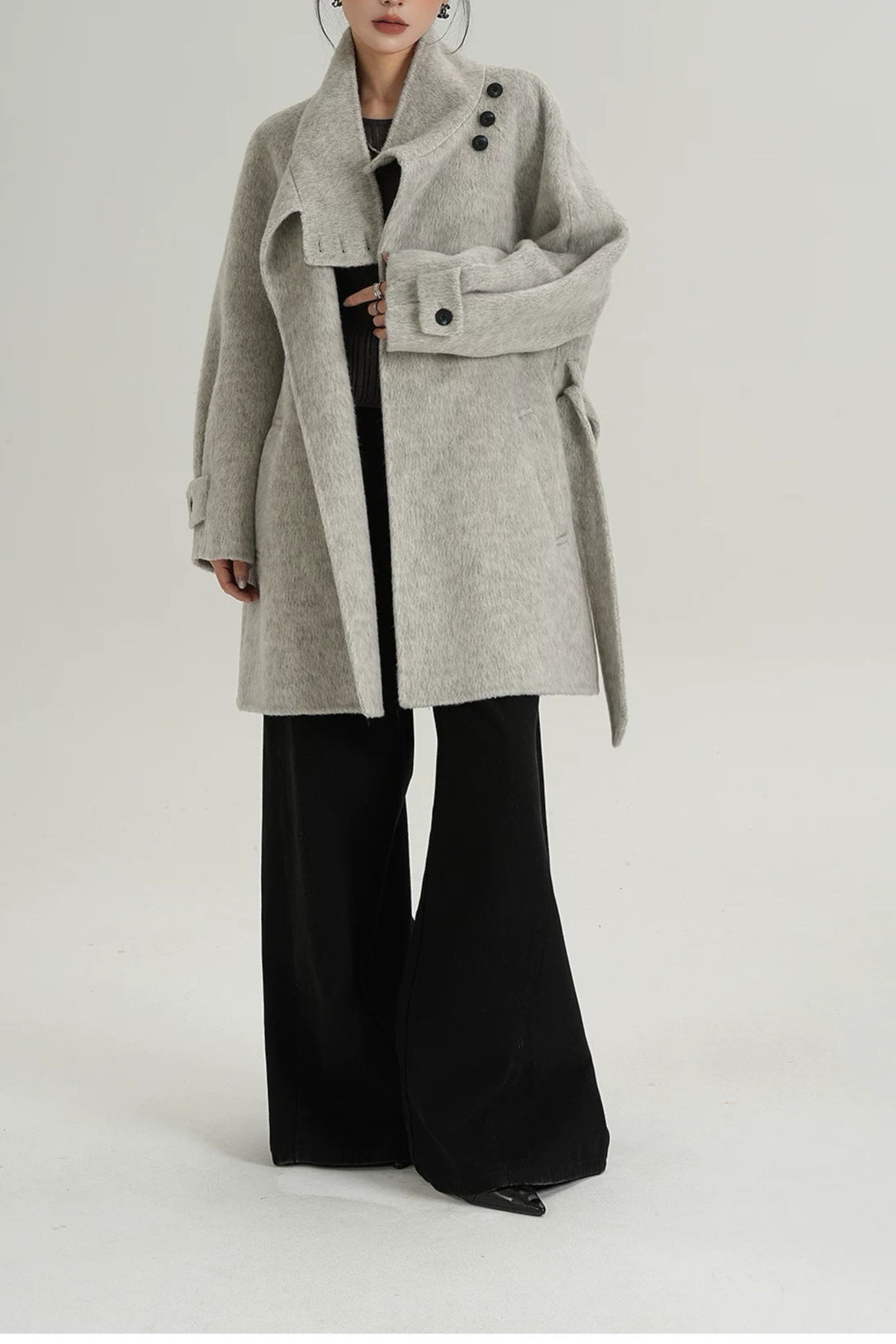 Solid Wool Warm Loose Mock-Neck Coat