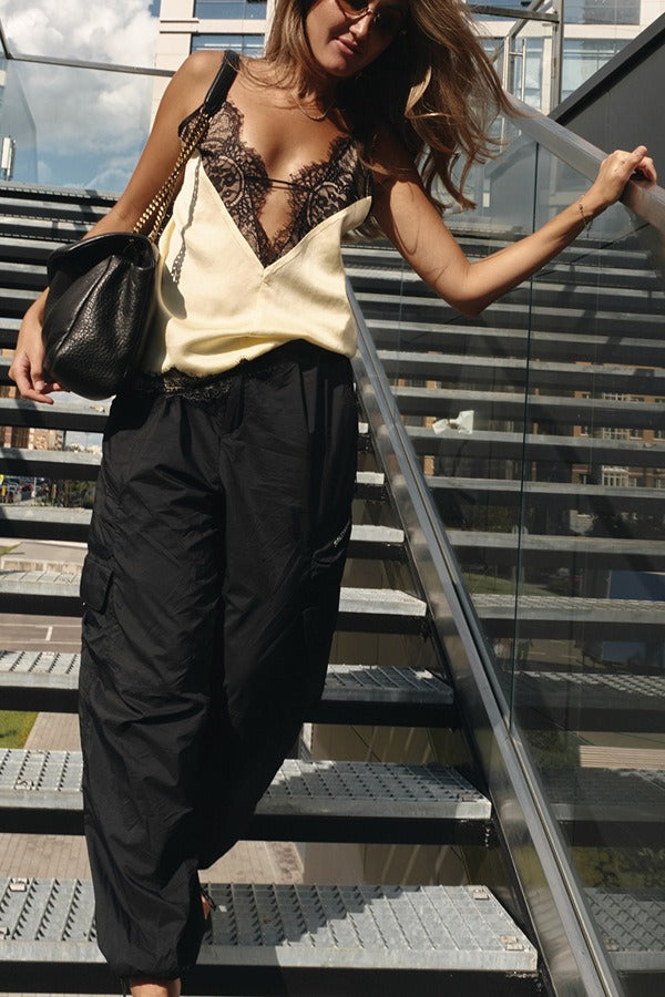 Lace Patchwork Deep V Neck Cami Top