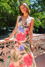 Floral Print V-Neck Flowy Maxi Dress