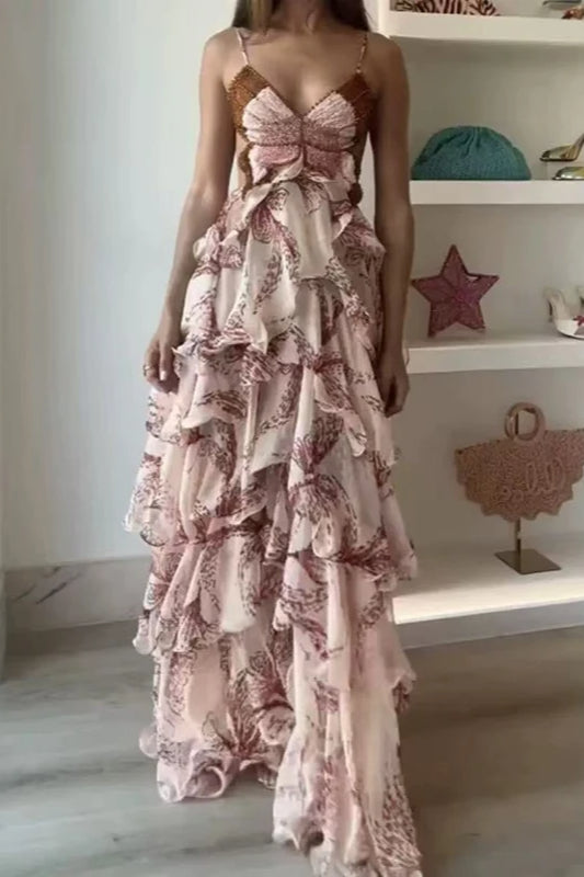 V-Neck Pleated Boho Dress