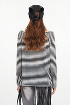 Striped Off Shoulder Long Sleeve T-Shirt