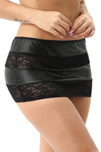 Pu Lace Patchwork Sheer Bodycon Skirt