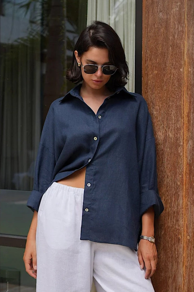 Solid Loose Casual Commuter Blouse