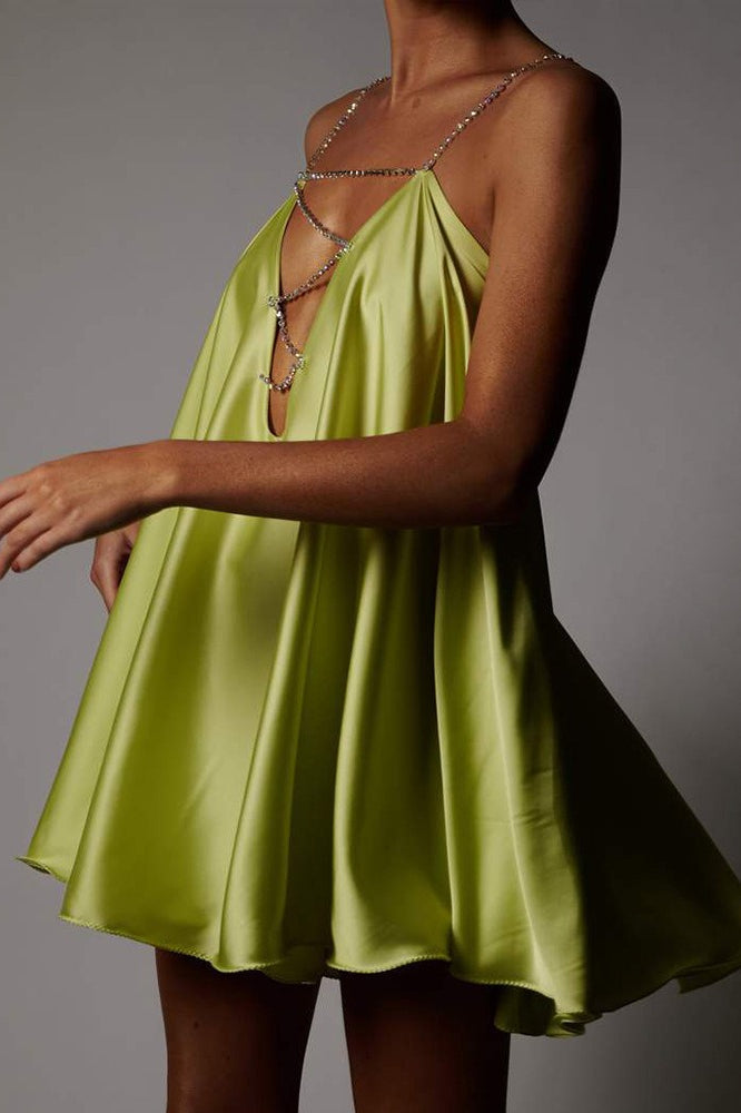 Chain Deep V Backless Party Dress