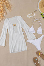 Solid High Waist Lace Up Bikini Three Piece Swim Sets