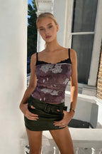 Lace Trim Print Panel Everyday Cami Top