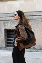 Vintage Brown Leather Blazer Coat