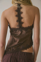Jacquard Lace Tie Cropped Halter Top