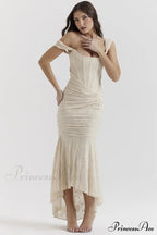 Cesca Retro Cream Charming White Floral Maxi Dress