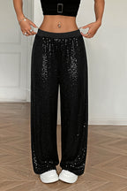 Sequin Patch Elastic Waist Straight Pants