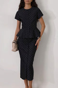 Polka Dot Print Short Sleeve Bodycon Skirt Set