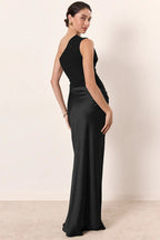 Vintage One-Shoulder Sleeveless Tailored Maxi Dress