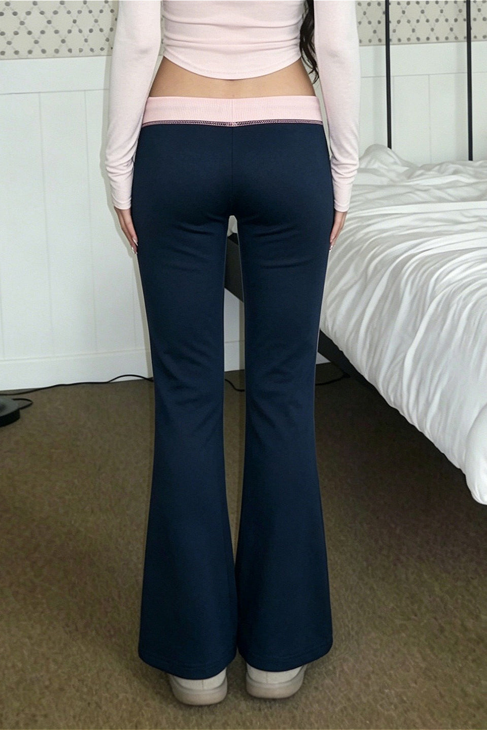 Contrast Drawstring Slim Knit Casual Pants