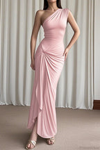 Asymmetrical One Shoulder Slim Slit Maxi Dress