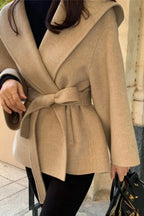 Brown Woolen Hooded Overcoat