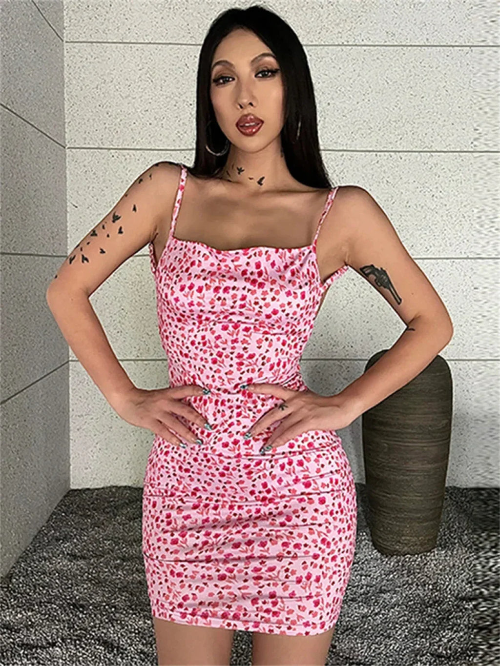 Floral Print Backless Sling Mini Suspender Wrap Bodycon Party Dress