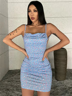 Floral Print Backless Sling Mini Suspender Wrap Bodycon Party Dress
