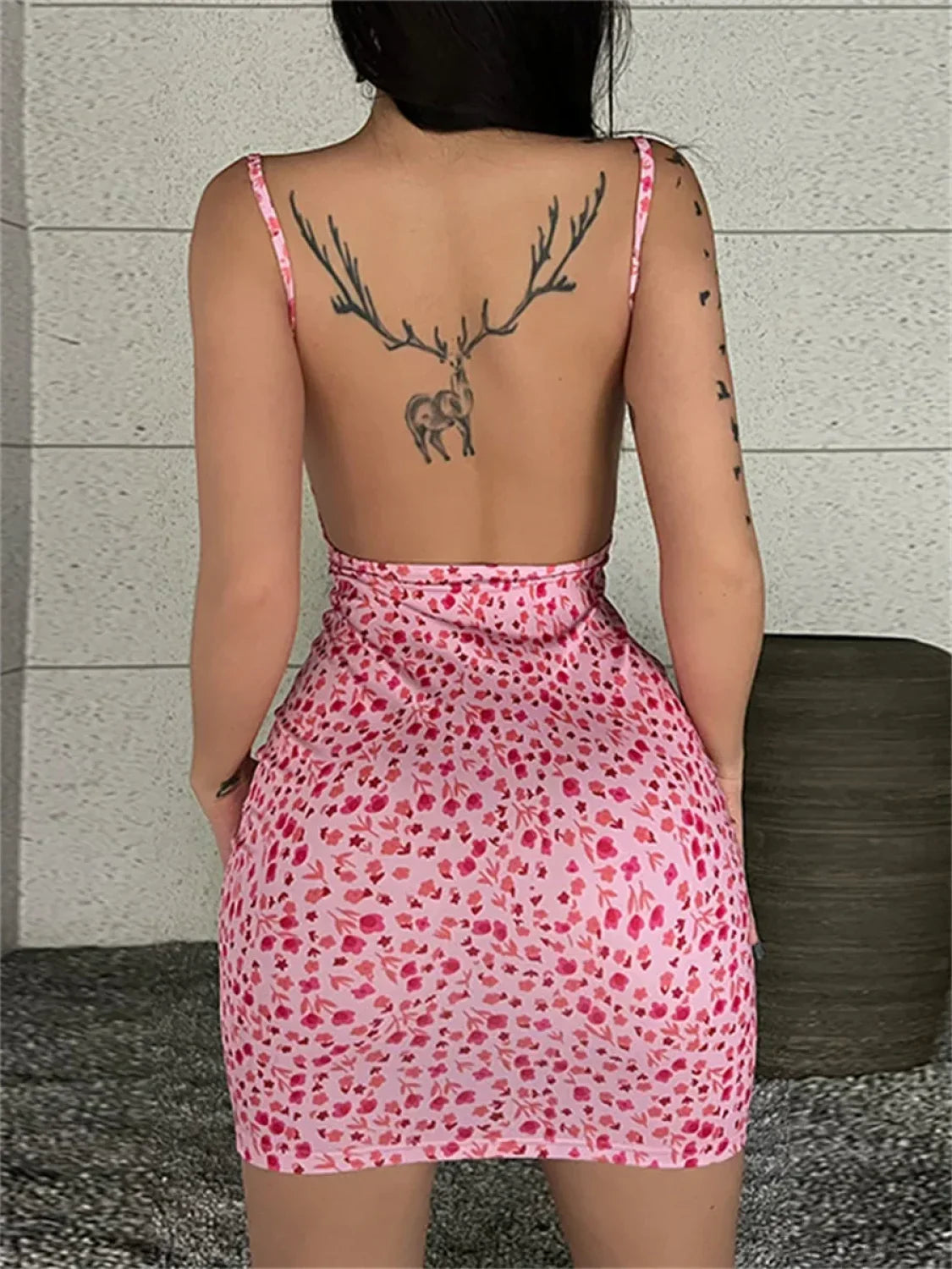 Floral Print Backless Sling Mini Suspender Wrap Bodycon Party Dress