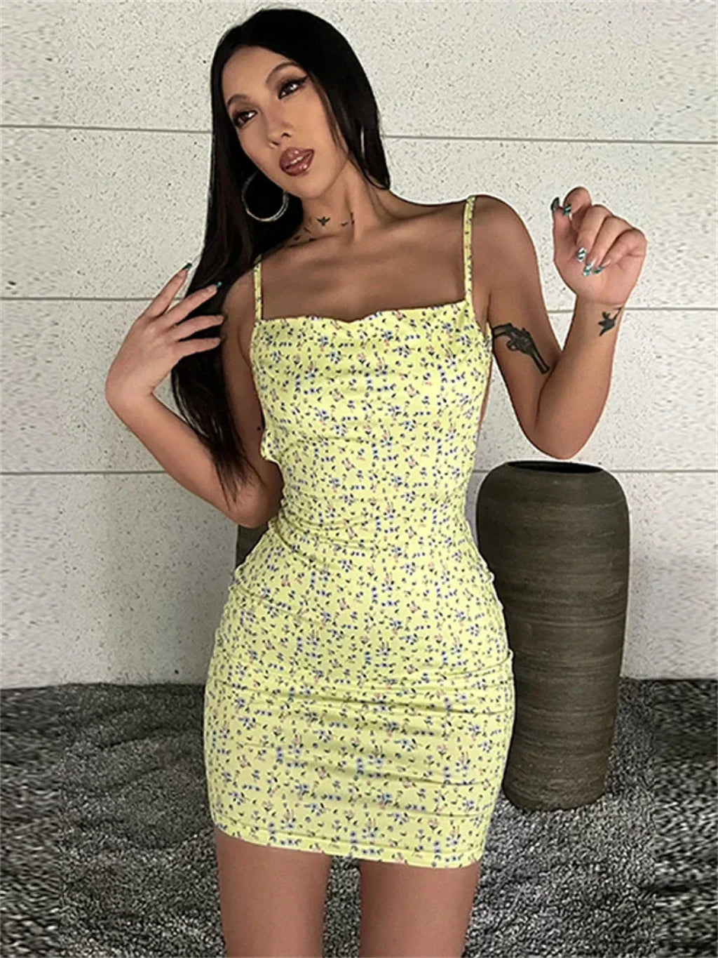 Floral Print Backless Sling Mini Suspender Wrap Bodycon Party Dress