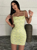 Floral Print Backless Sling Mini Suspender Wrap Bodycon Party Dress