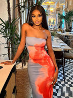 Floral Strapless Midi Split Backless Dress