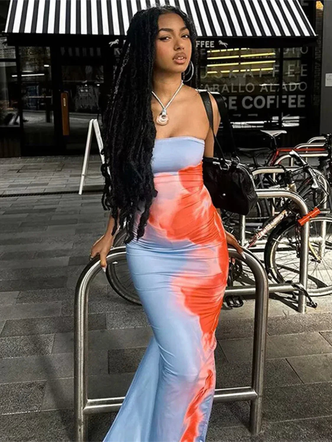 Floral Strapless Midi Split Backless Dress
