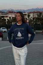 Printed Crew Neck Oversized Long Sleeve Sweatshirt