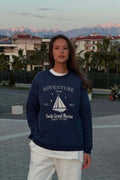 Printed Crew Neck Oversized Long Sleeve Sweatshirt