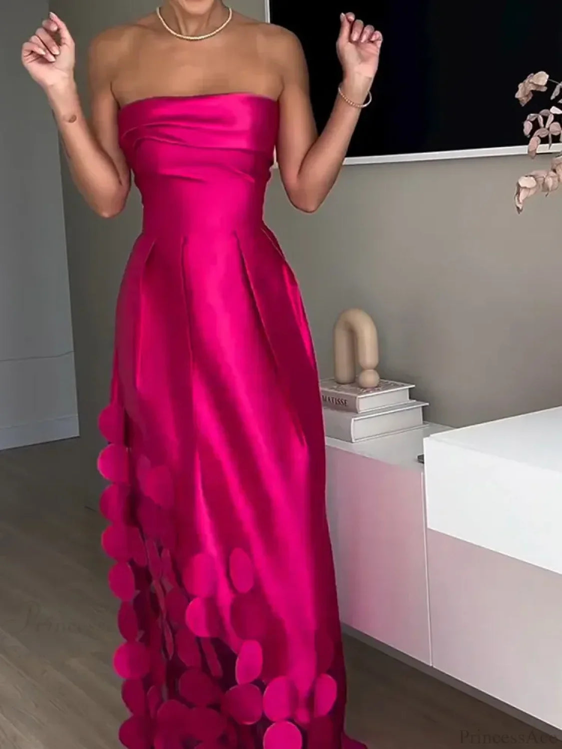 Rose Red Sleeveless Satin Maxi Dress Elegant Backless Pleated Party