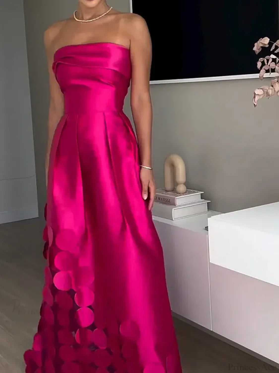 Rose Red Sleeveless Satin Maxi Dress Elegant Backless Pleated Party