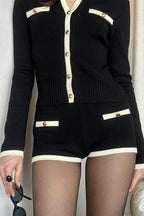 Knit Cardigan Shorts Two Piece Set