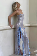Sheer Sequin Ruffled Slip Maxi Dress