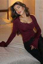 Square Neck Long Sleeve Slim Tee