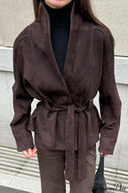 Suede Long Sleeve Jacket Coat