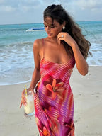 V-Neck Beach Ruffles Backless Floral Dress