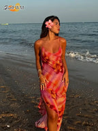V-Neck Beach Ruffles Backless Floral Dress