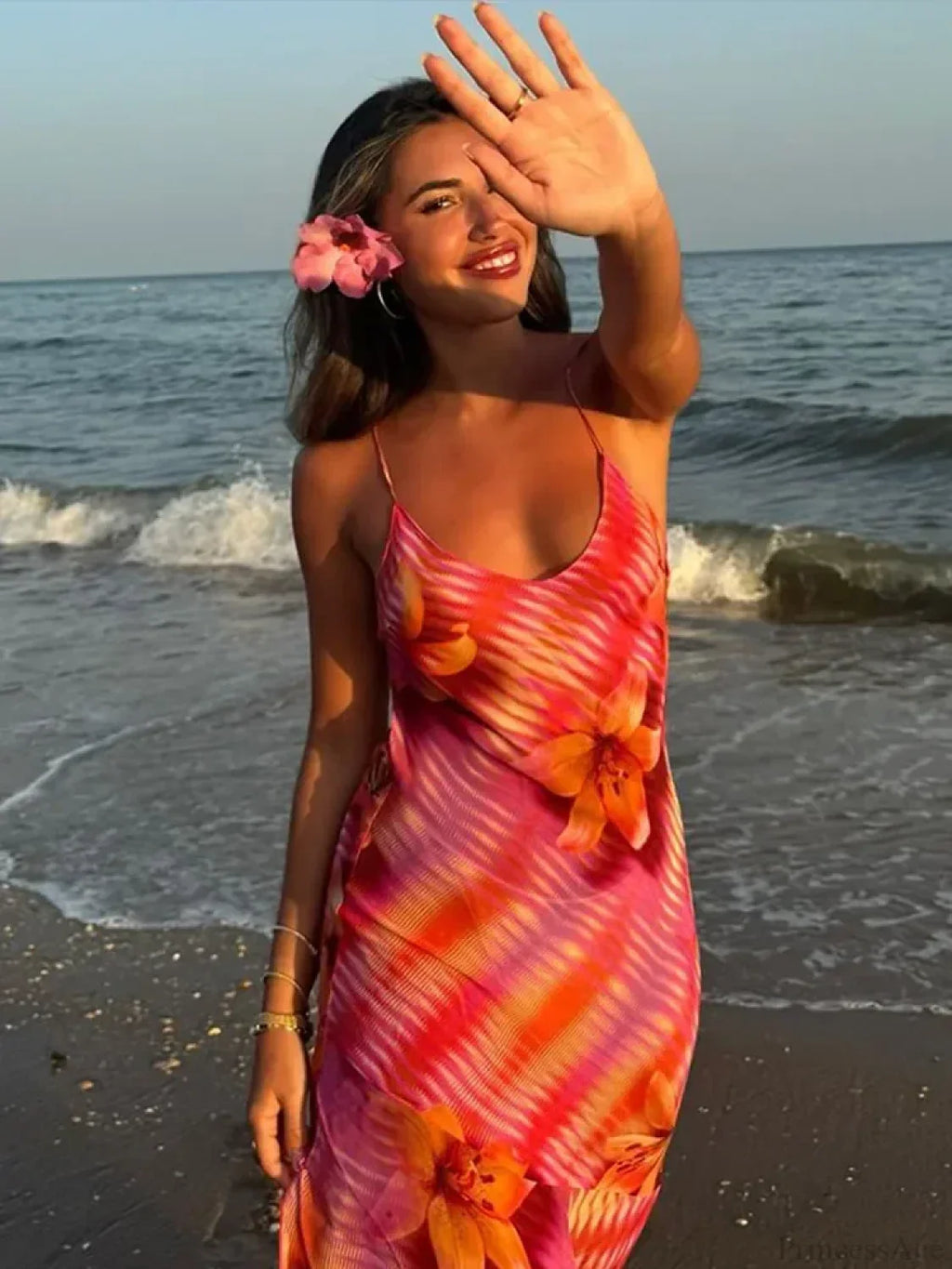 V-Neck Beach Ruffles Backless Floral Dress