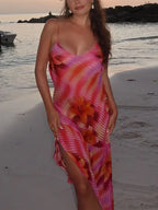 V-Neck Beach Ruffles Backless Floral Dress